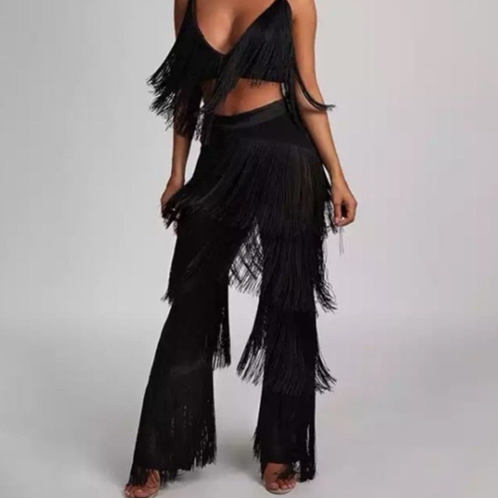 Meshki Black Fringe Pants